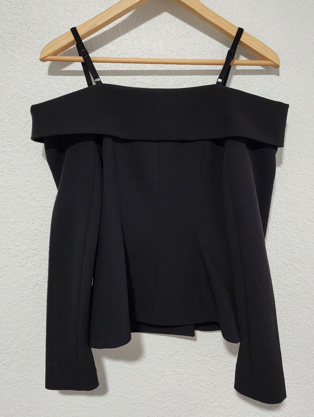 Express Off The Shoulder Double Breast Blazer Black Size 0 (XS) Edgy Professiona - Picture 2 of 11
